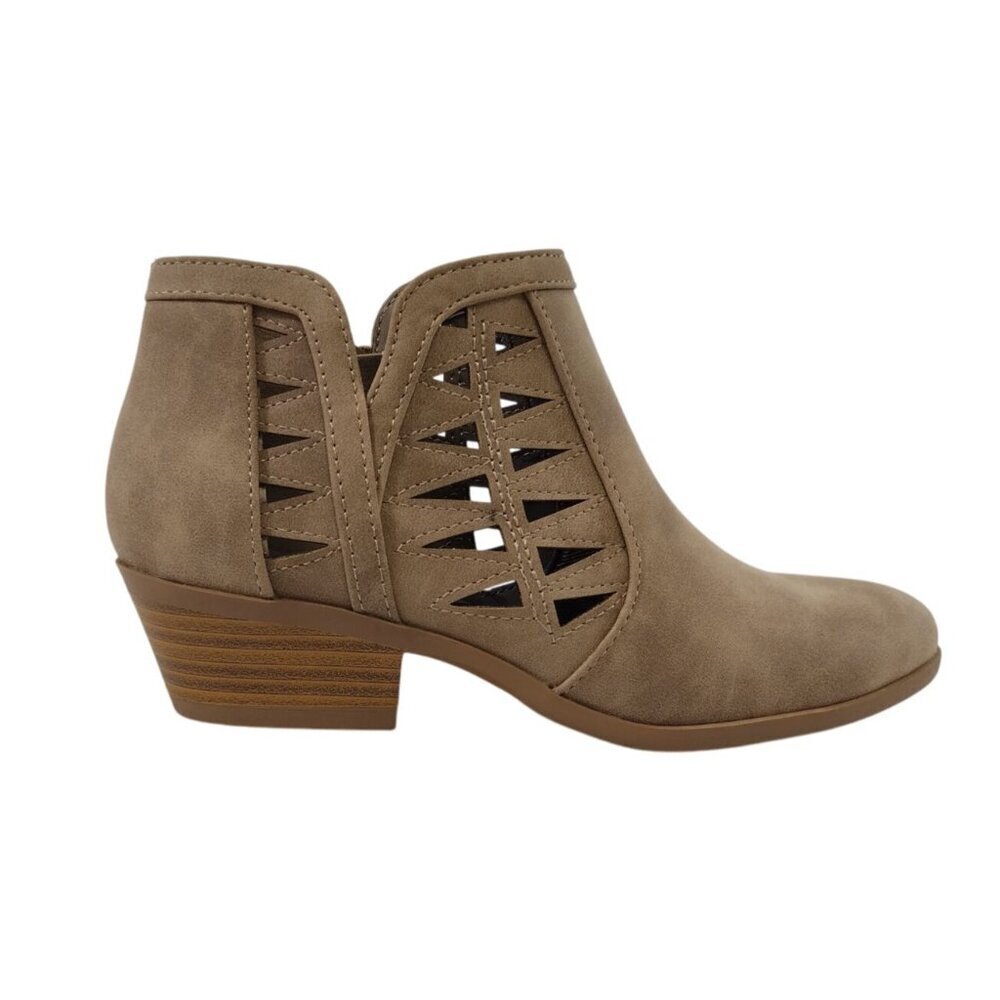 Taupe Faux Suede Ankle Booties With Side Cutout Design & Low Block Heel, NWB - Picture 5 of 8